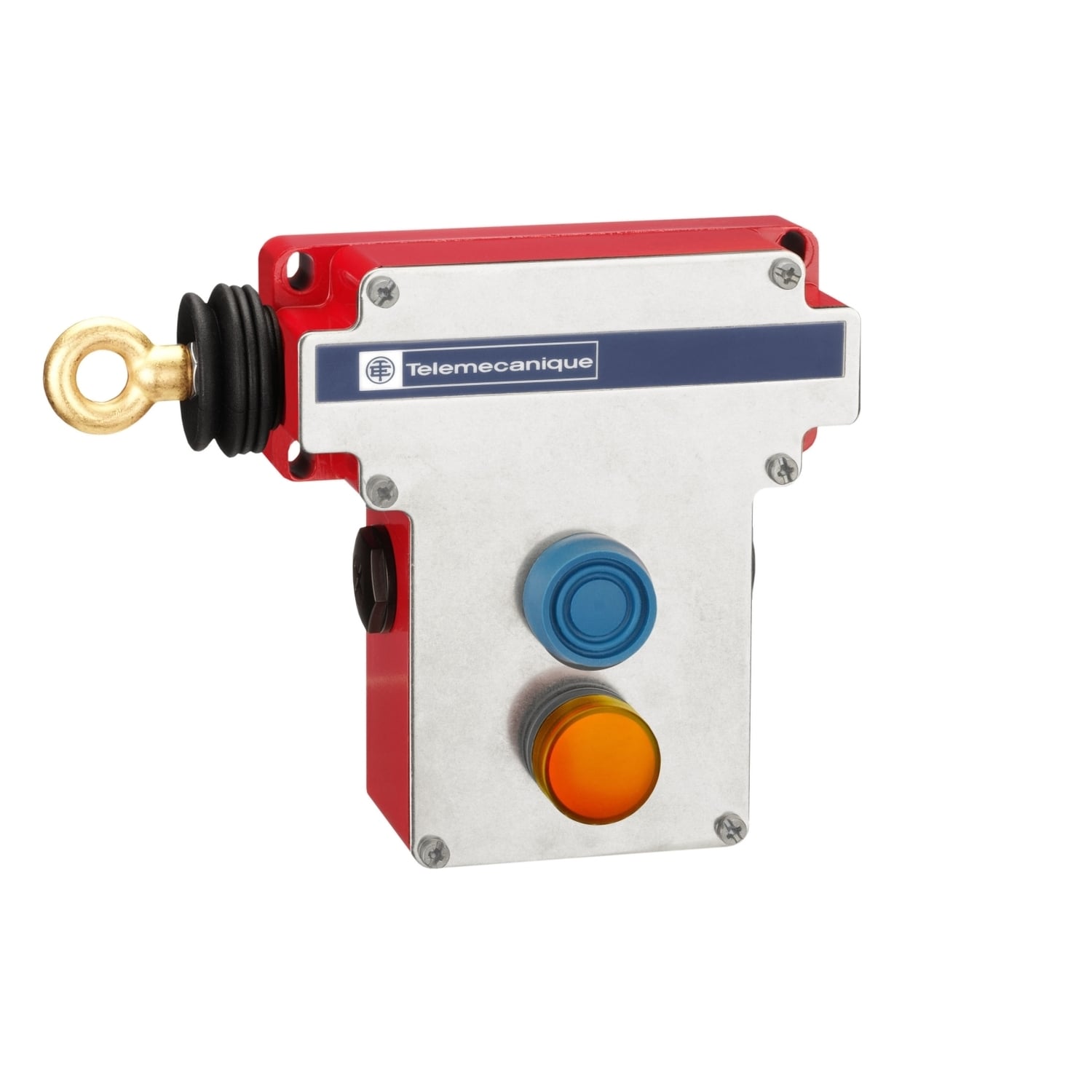 XY2CE2A296 Preventa XY2-CE 1-Cable Latching Emergency Stop Rope Pull Switch With 24 to 130 V Yellow Pilot Light, 300 V AC, 10 A, 2 Poles, 2NO-2NC Contact