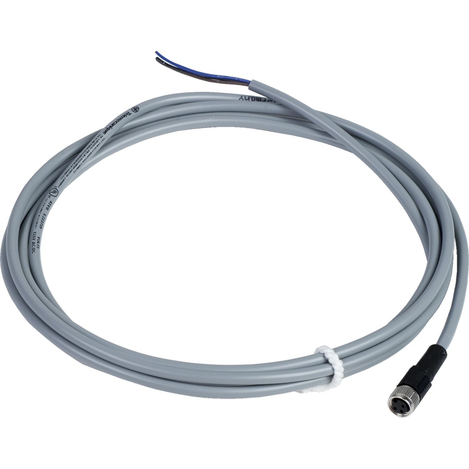 XZCPV0566L2 OsiSense XZ Screw-On Pre-Wired Connector, 60 V AC/75 V DC, 3-Pin M8 Jack End Connection, 2 m L, 0.25 sq-mm Conductor, PVC