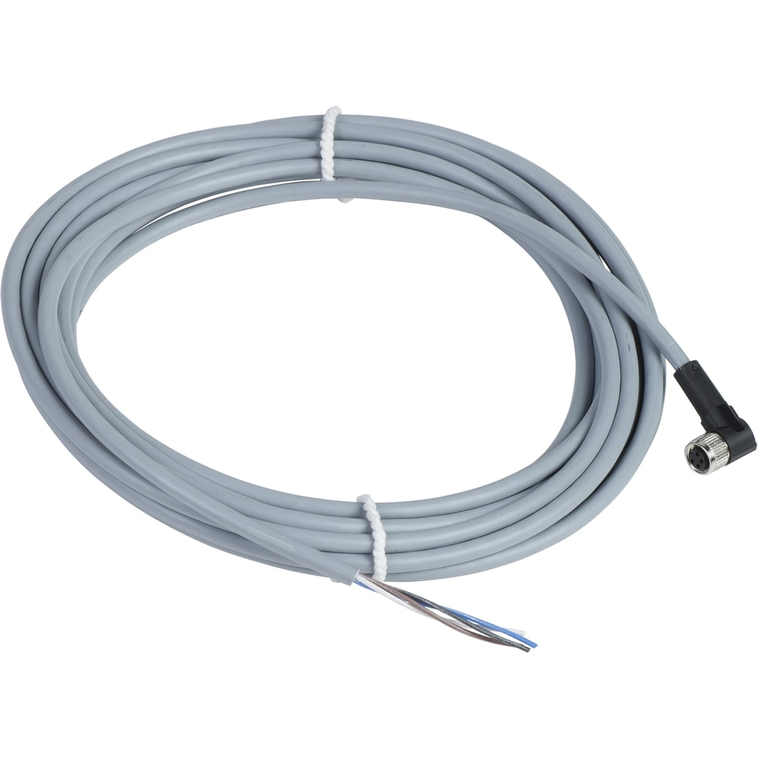 XZCPV1041L5 OsiSense XZ Screw-On Pre-Wired Connector, 60 V AC/75 V DC, 4-Pin M8 Jack End Connection, 5 m L, 0.25 sq-mm Conductor, PVC