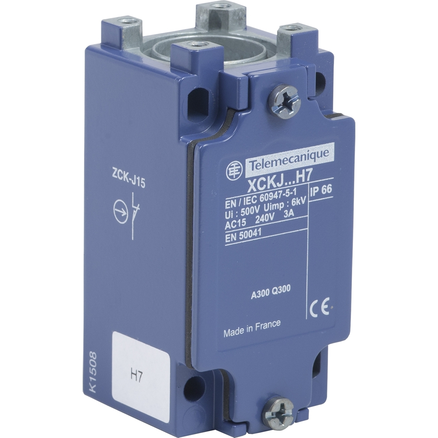 ZCKJ15H7 OsiSense XC Fixed Limit Switch Body, 1NO-1NC Contact, For Use With XCKJ, ZCKJ and ZCKJ Series Standard Format Compact Limit Switch, 3 A at 240 V AC/0.27 A at 250 V AC/10 A at 300 V AC Contact, IP66 Enclosure