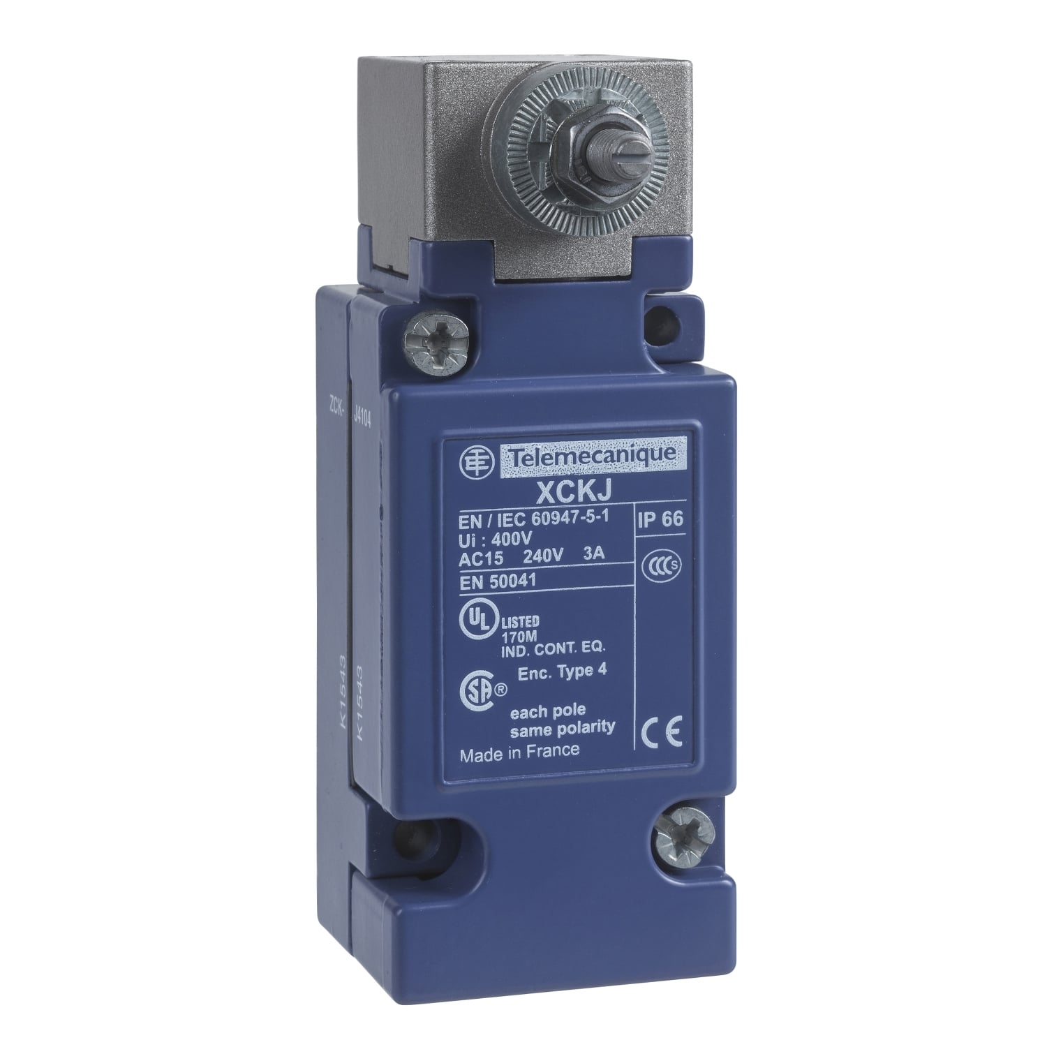ZCKJ4104 OsiSense 2-Pole Limit Switch Body With Spring Return Rotary Head, 2CO Contact, For Use With XCKJ Standard Format Limit Switch, 3 A at 240 V AC, 0.27 A at 250 V DC Contact, IP66/IK07 Enclosure