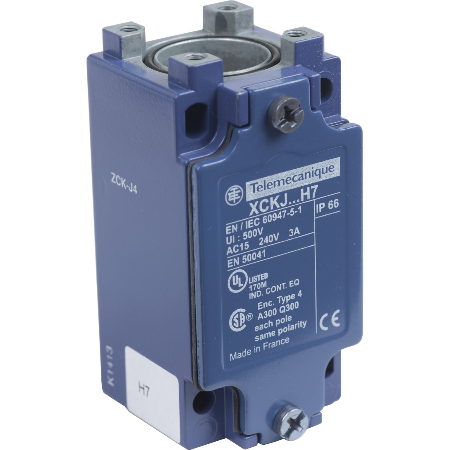 ZCKJ4H7 OsiSense XC Fixed Limit Switch Body, 2CO Contact, For Use With XCKJ, ZCKJ and ZCKJ Series Standard Format Compact Limit Switch, 3 A at 240 V AC/0.27 A at 250 V AC/10 A at 300 V AC Contact, IP66 Enclosure