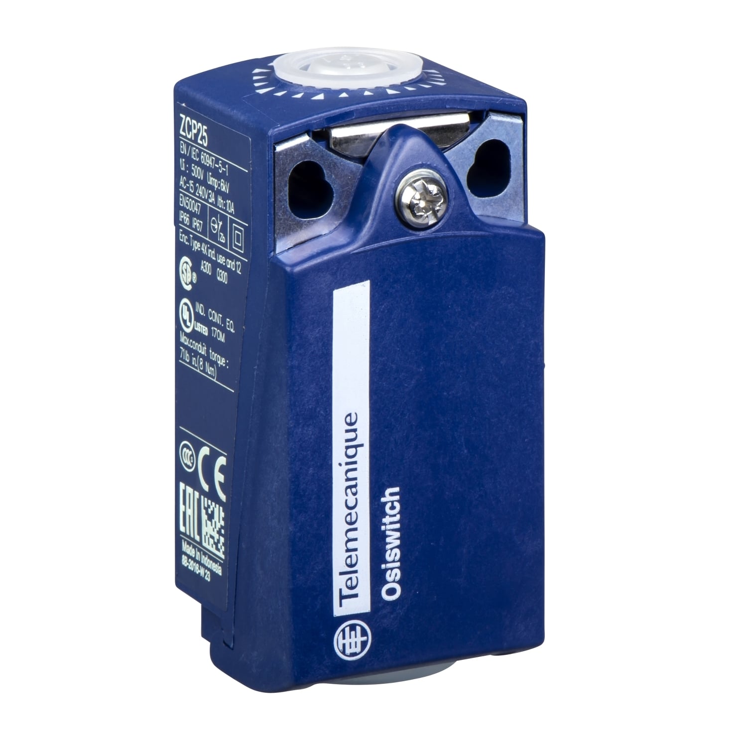 ZCP25 OsiSense 2-Pole Fixed Limit Switch Body With Positive Opening, 1NO-1NC Contact, For Use With XCKP Standard Compact Limit Switch, 1.5 A at 240 V AC, 0.1 A at 250 V DC Contact