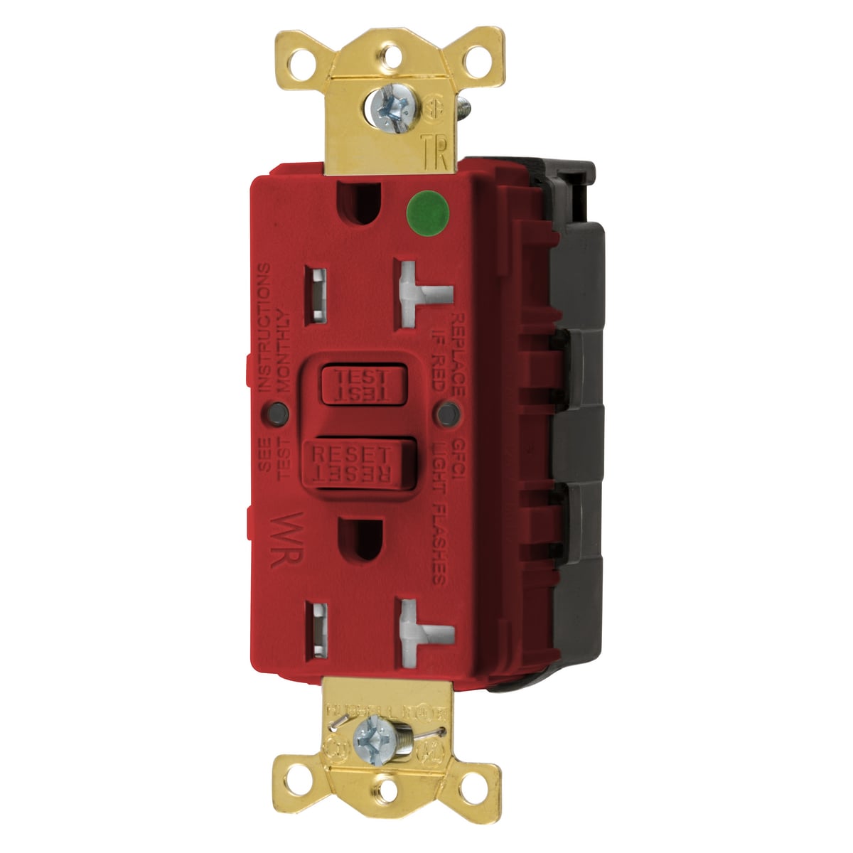 GFTWRST83SNAPR 1-Phase Decorator Duplex Grounding Heavy Duty Standard Straight Blade Screw Mount Weather Resistant GFCI Receptacle, 125 VAC, 20 A, 2 Poles, 3 Wires, Red