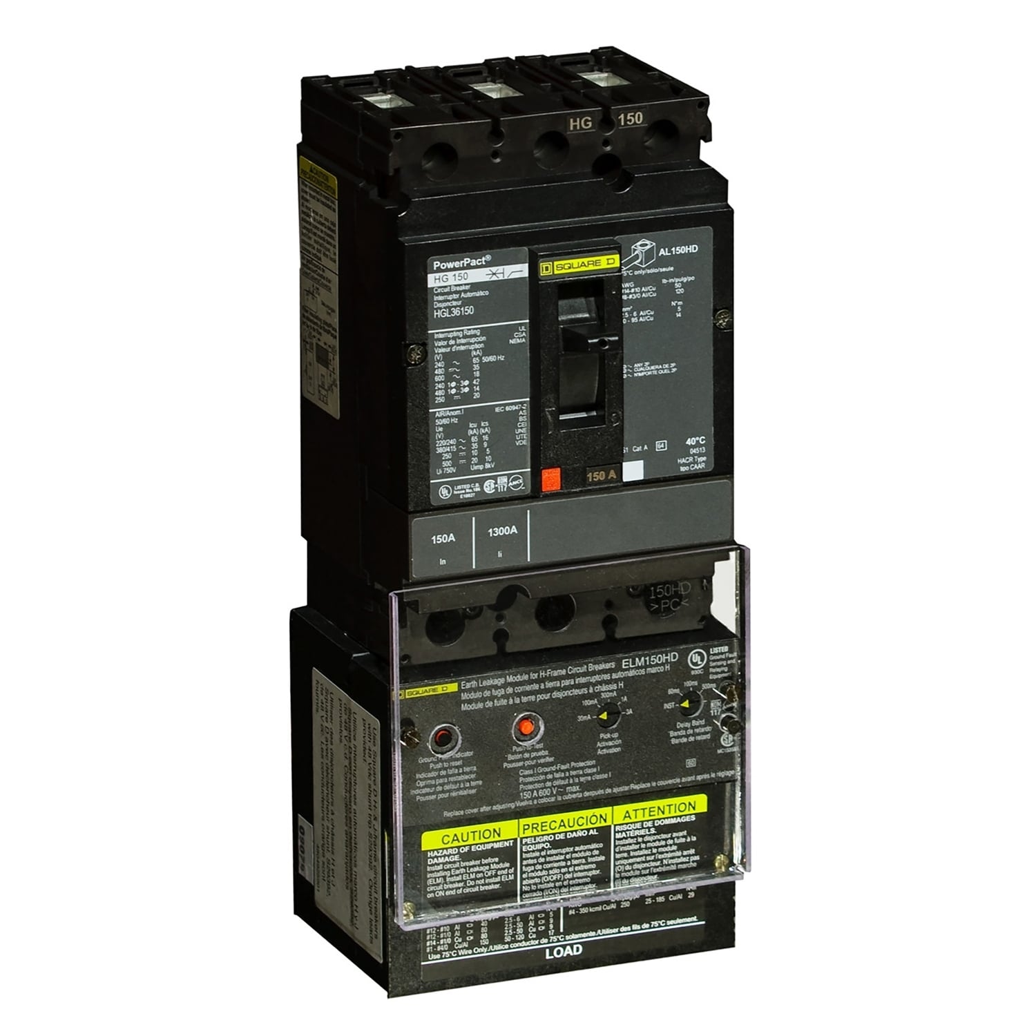 ELM150HD PowerPact Earth Leakage Module, 240 to 600 V AC, 15 to 150 A, For Use With HD, HG, HJ, HL H Frame Molded Case Circuit Breaker