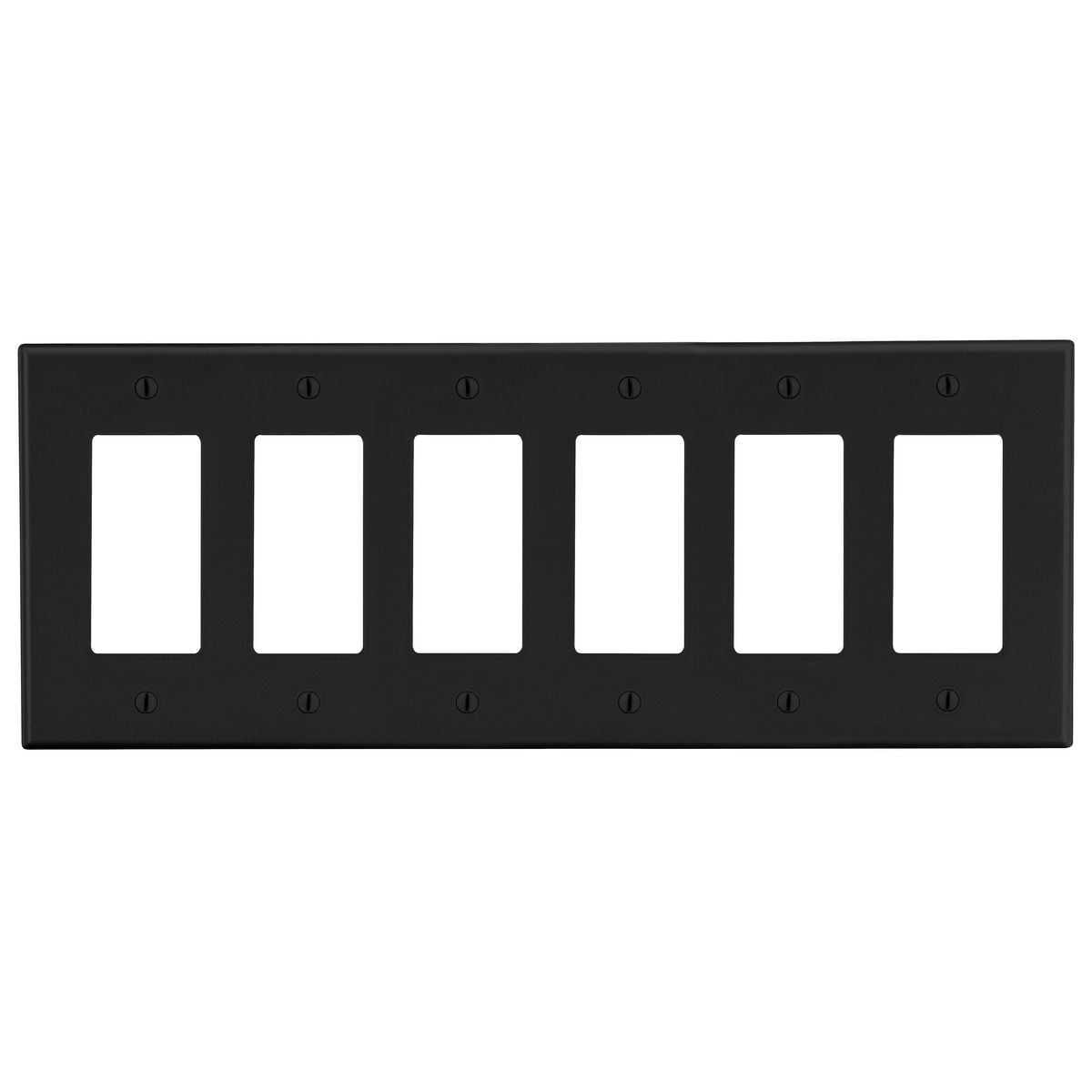 P266BK Standard Wall Plate, 6 Gangs, 11.94 in W x 4.63 in H, Polycarbonate Thermoplastic, Black