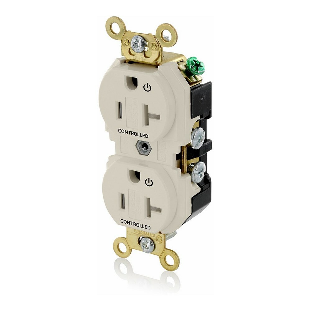 5362-2PT Duplex Extra Heavy Duty Self-Grounding Tamper Resistant Straight Blade Receptacle With 2 Plug Controlled Marking, 125 V AC, 20 A, 2 Poles, 3 Wires, Light Almond