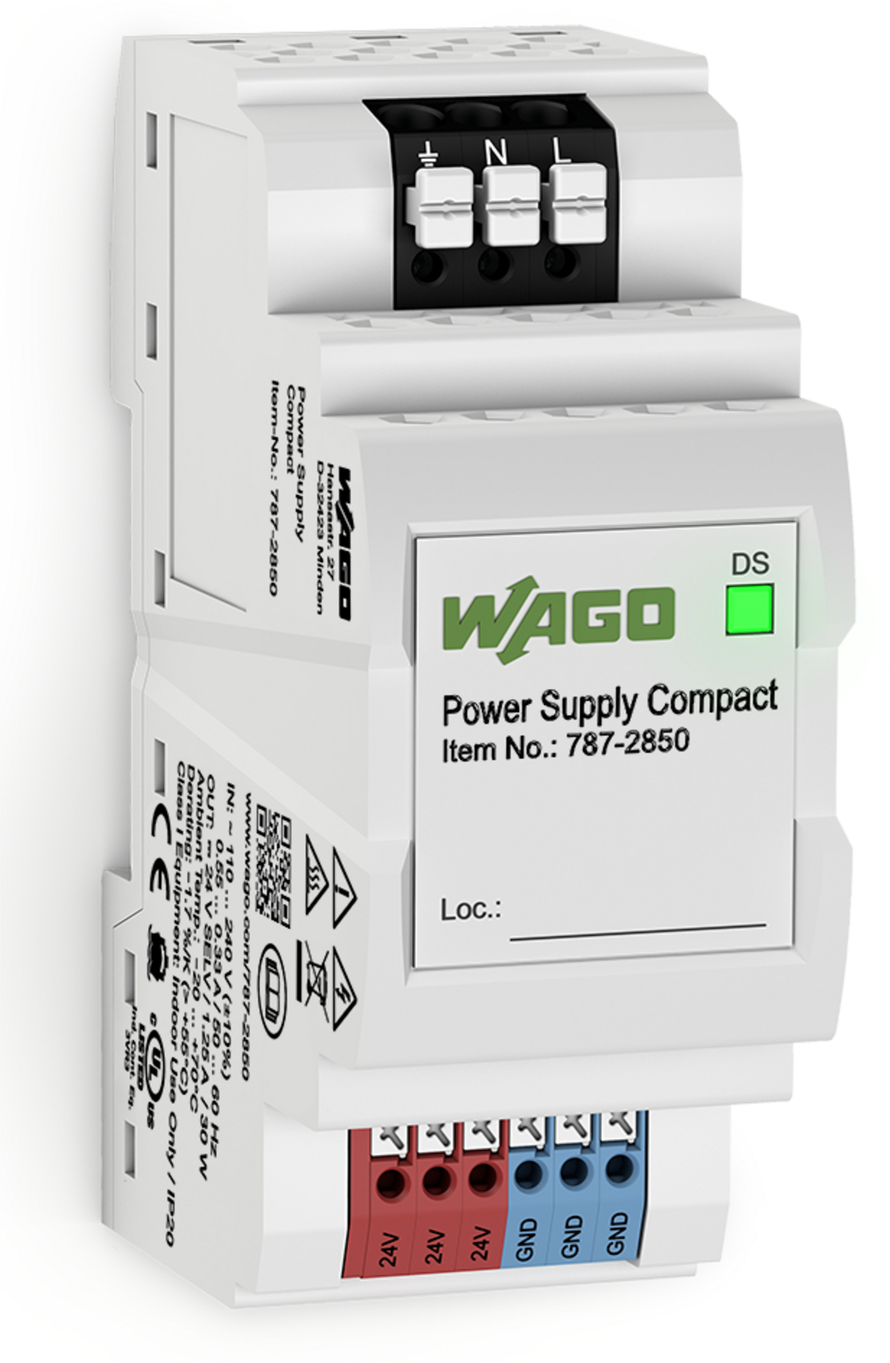 787-2850 Compact Power Supply, 110 to 240 V Input, 24 V DC Output, 30 W Power Rating, 0.55 A, DIN Rail Mounting