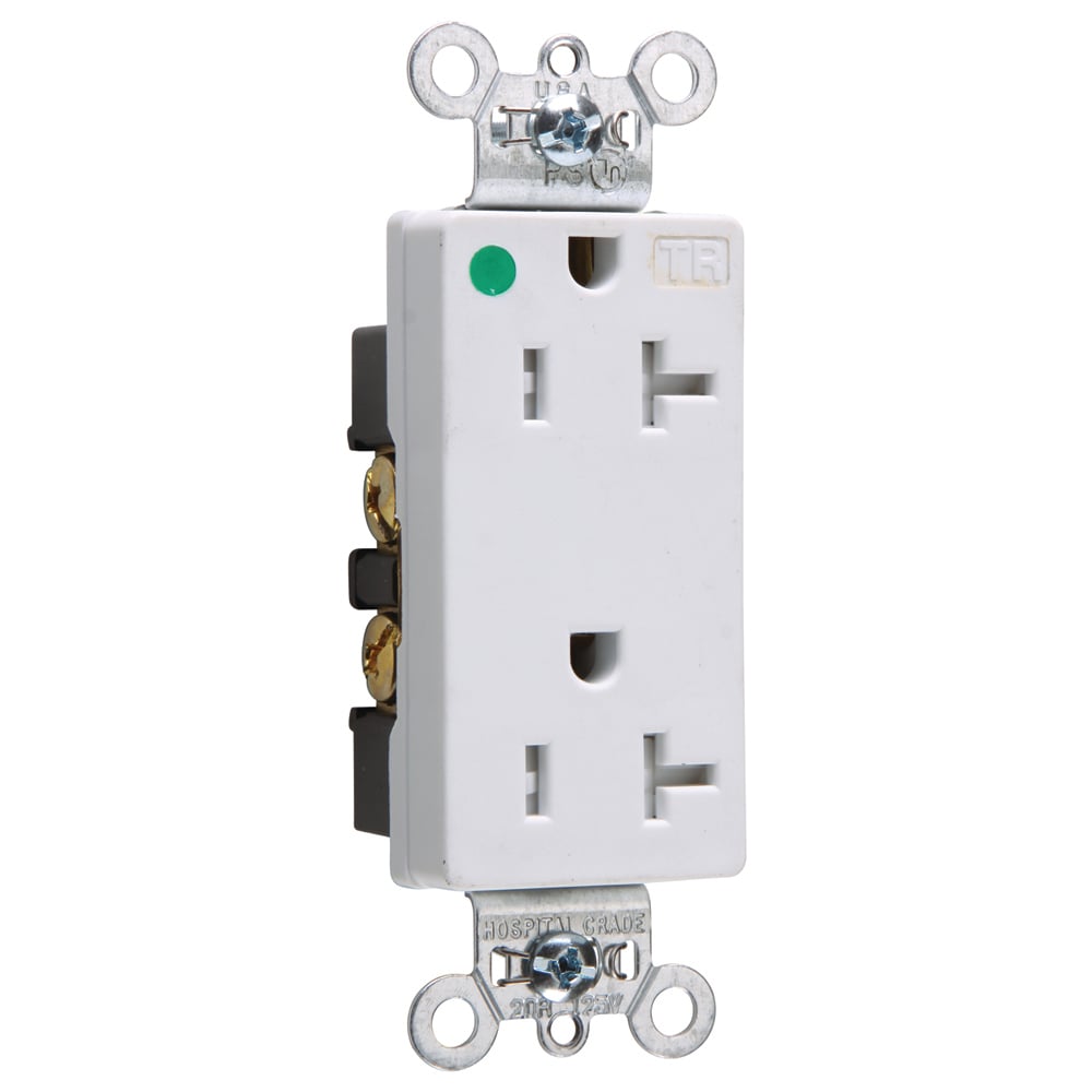 TR26362HGW 20 Amp 125V Heavy Duty Hospital-Grade Decorator Duplex Receptacle, Back and Side Wire, White