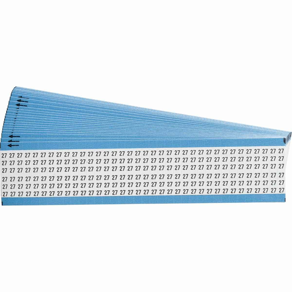 WM-27-PK WM Series Pre-Printed Solid Number Wire Marker Card, 1/4 in W, Black on White, B-500 Repositionable Vinyl Coated Fabric, 36 Markers per Card