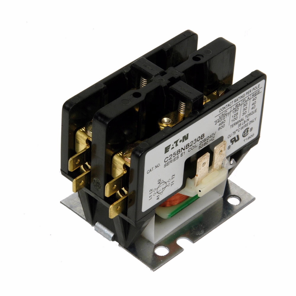 C25BNB230B Non-Reversing Definite Purpose Control Contactor, 208 to 240 V AC V Coil, 30 A Inductive, 40 A Resistive, 2 Poles