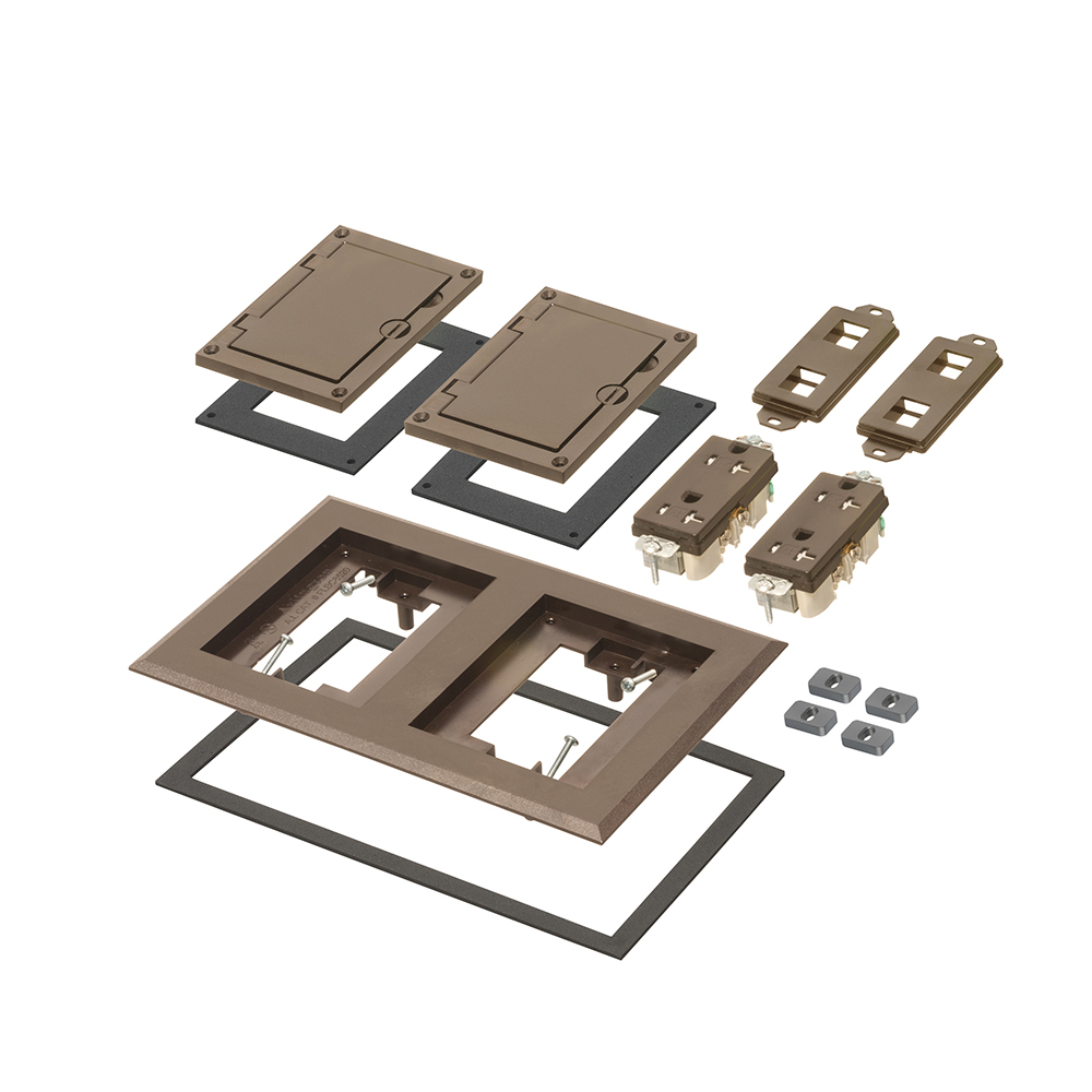 FLBC8520BR Modular Non-Metallic Floor Box Cover and Frame Kit, 6.094 in L x 9.288 in W, Flip Lid Cover, Plastic