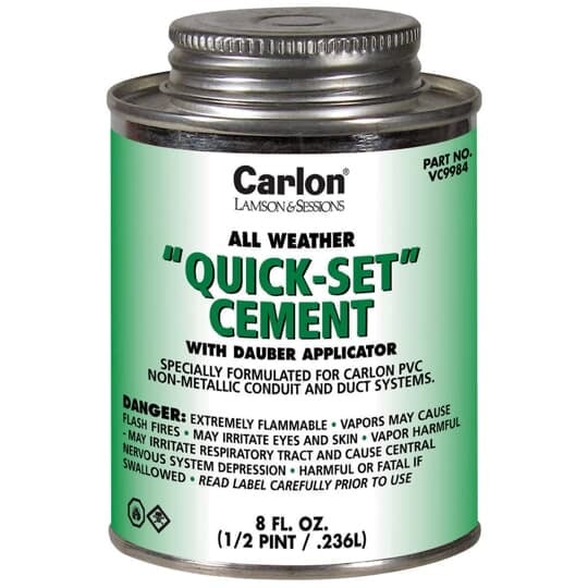 VC9982 Carlon All Weather Quick Set Conduit Cement With Dauber Applicator, 32 oz Can, Liquid Form, Clear, 0.94