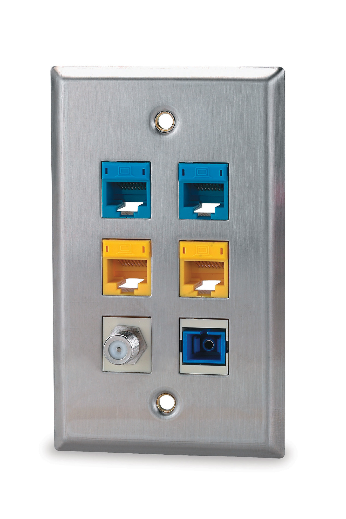 6-Port Single Gang Stainless Steel Faceplate