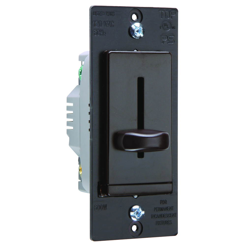 LS600 Wattstopper LS Series Dimmer Switch, 120 VAC, 1 Poles, Slide to Off Operation, Brown