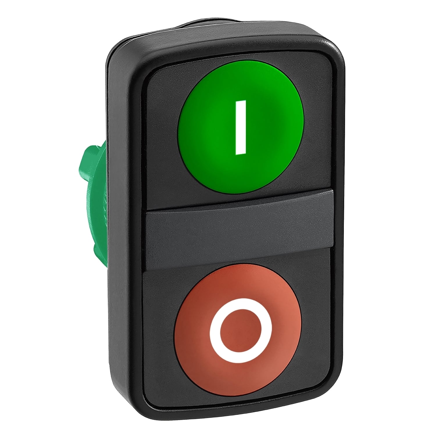 ZB5AA7341 Harmony Double Flush Spring Return Standard Pushbutton Head, 22 mm, Rectangle Shape, I/O Legend, Plastic, Green/Red