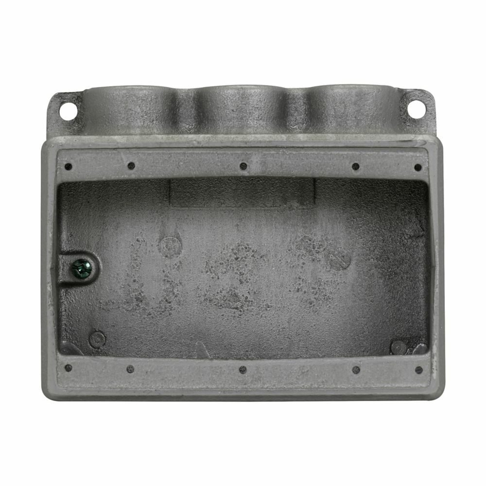 FSS23 Condulet Type FSS Shallow Device Box, Aluminum, 3 Gangs, 2 Outlets, 2 Knockouts, 2-3/4 in W x 1-7/8 in D x 5-5/32 in H