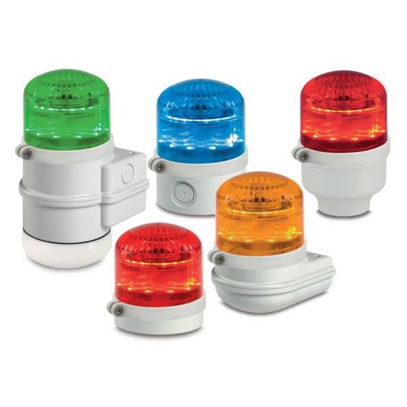 SLM600B StreamLine Cylindrical High Output Modular Multi-Functional Combination Beacon/Sounder Signal, 120 to 240 VAC, 12 to 24 VAC/VDC, LED Lamp, 65 to 115 dB Sound, Indoor/Outdoor, Surface Mount, Blue Lens