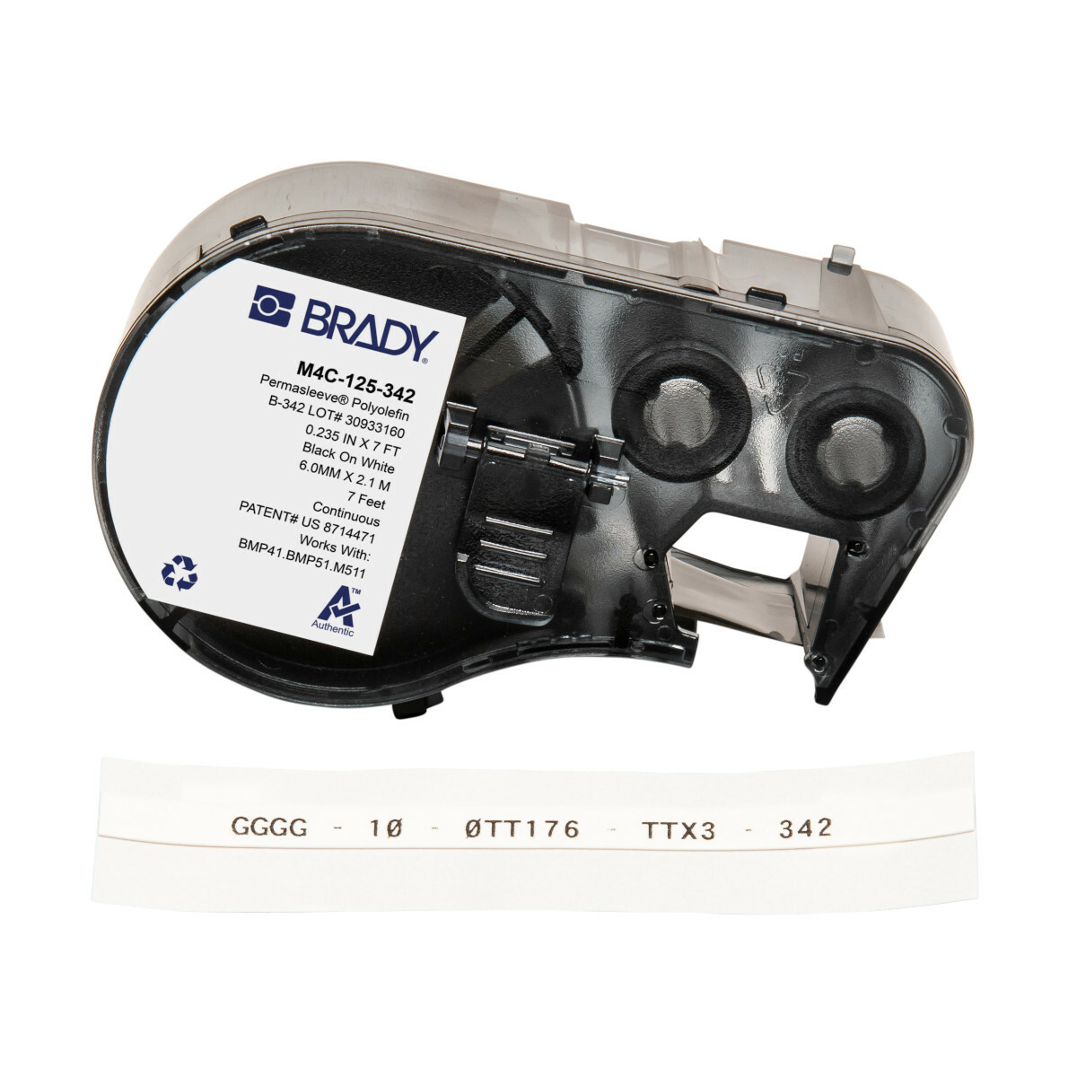 M4C-125-342 Heat Shrink Wire and Component Label, 2.13 m L, Black on White, B-342 Polyolefin