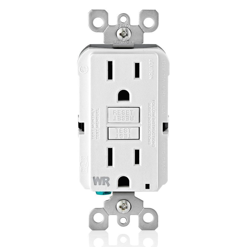 GFWR1-W SmartlockPro Slim Feed Through Non-Tamper Resistant Weather Resistant Self-Test GFCI Receptacle With LED Indicator, 125 V AC, 15 A, 2 Poles, 3 Wires, White