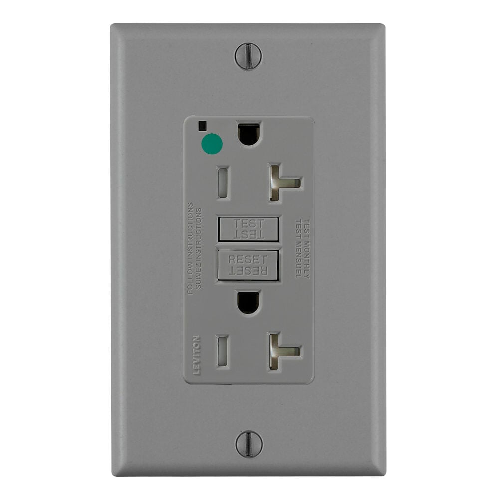 GFTR2-HGG SmartlockPro Slim Feed Through Self-Test Tamper Resistant GFCI Receptacle, 125 V AC, 20 A, 2 Poles, 3 Wires, Gray