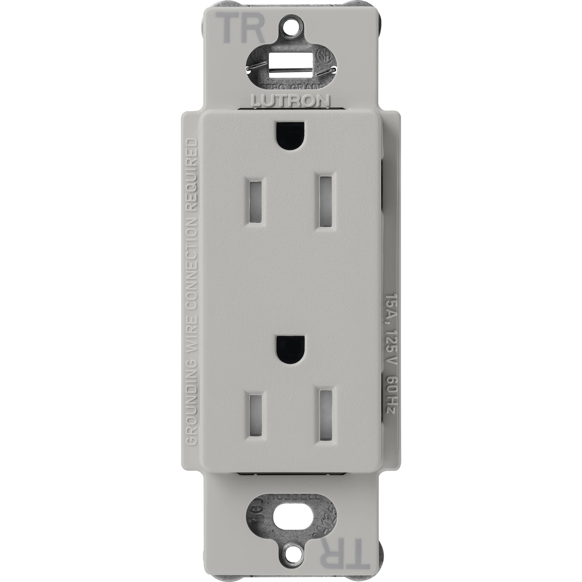 SCRS-15-TR-PB Claro Tamper-Resistant Duplex Receptacle, Decorator-Style Outlet, 15 Amp, Satin, Pebble