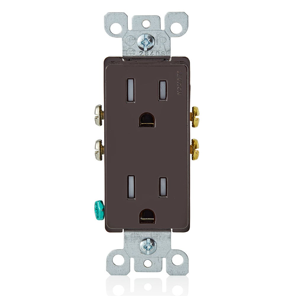 T5325 Duplex Grounding Tamper-Resistant Straight Blade Receptacle, 125 V AC, 15 A, 2 Poles, 3 Wires, Brown