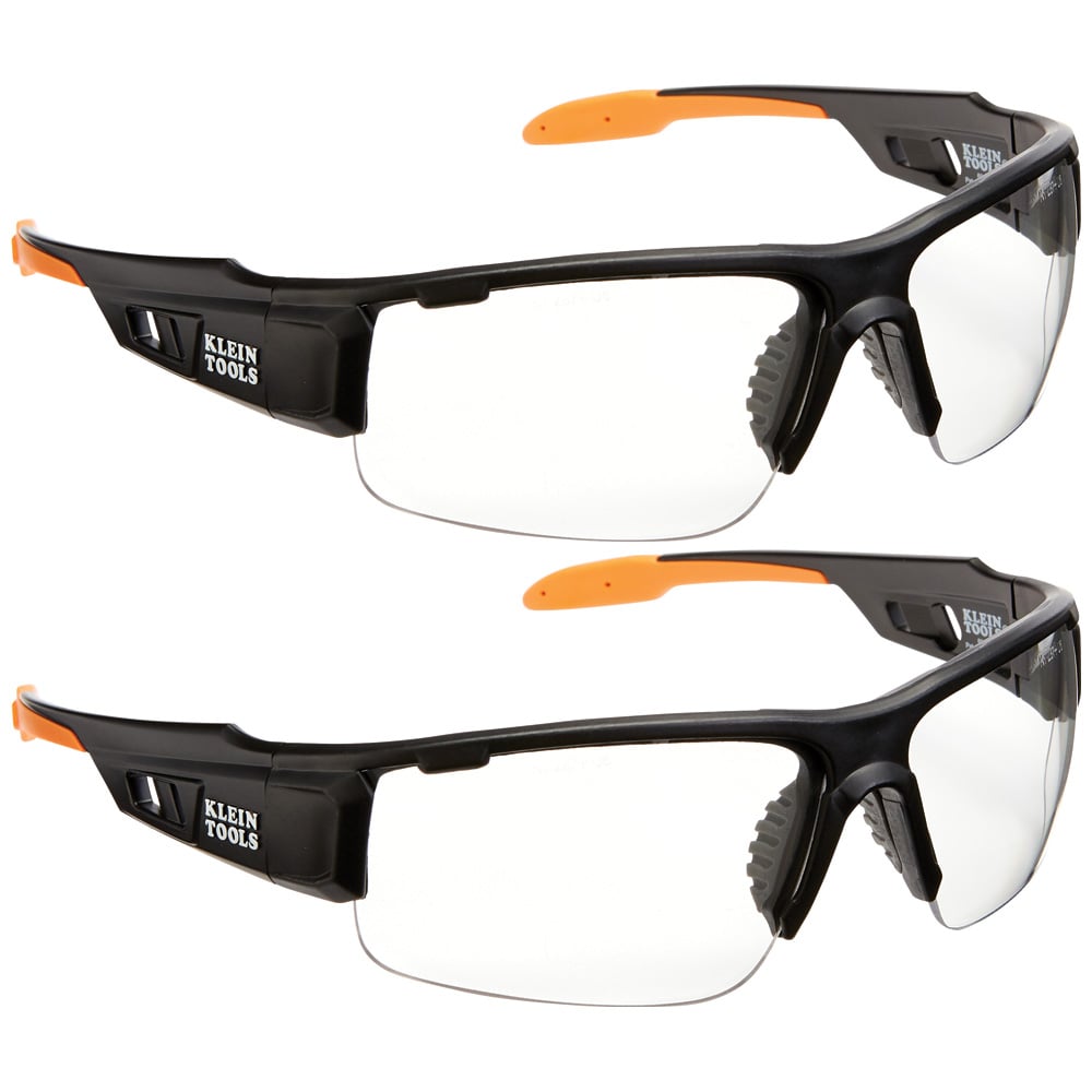 60172 Professional Wide Lens Safety Eyewear, Anti-Fog/Scratch-Resistant, Clear Lens, Half-Frame Frame, Black/Orange, ABS/PC/Nylon Frame, Polycarbonate Lens