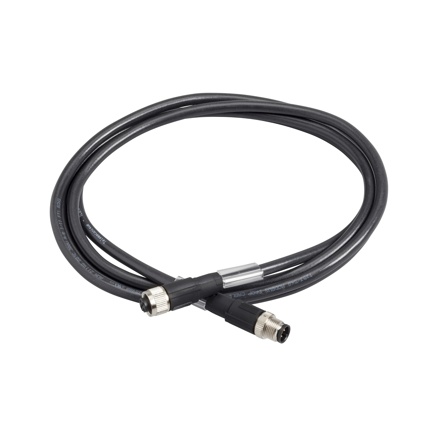 TCSMCN1M1F10 Shielded Connecting Cable, M12 Receptacle to M12 Plug End Connection, 10 m L