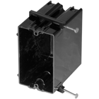 Single-Gang Nail-On Outlet Box, Volume 22.5 Cubic Inches, Length 3-3/4 Inches, Width 2-1/4 Inches, Depth 3-3/16 Inches, Color Black, Material Polycarbonate, Mounting Means Angled Side Nails