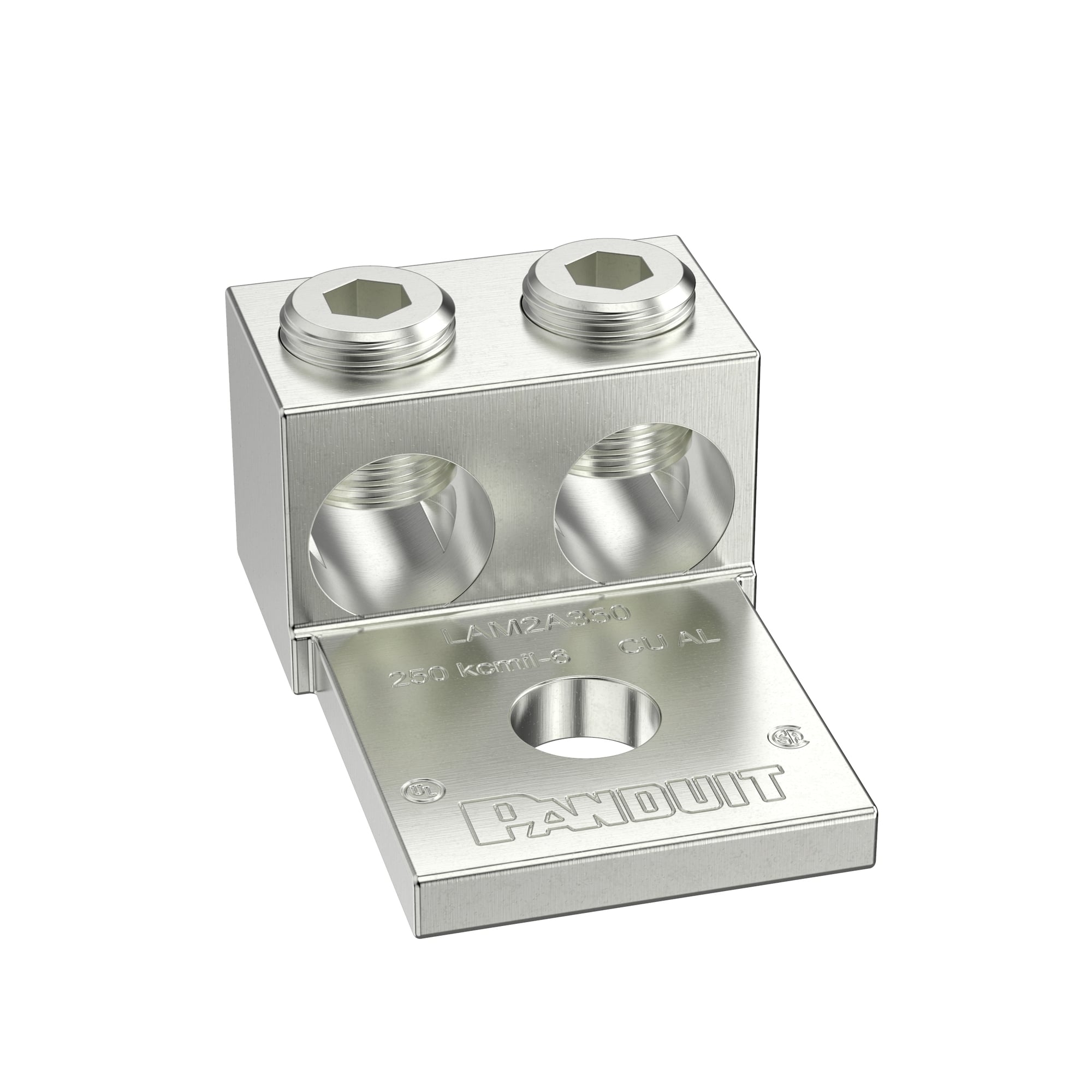 LAM2A350-12-6Y 2-Barrel Mechanical Lug, 6 AWG to 350 kcmil Aluminum/Stranded Copper Conductor, 1/2 in Stud, 1 Bolt Hole, Aluminum