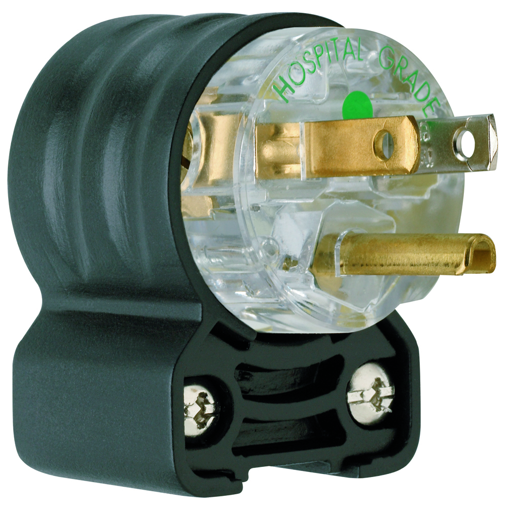 PS5266HGAN 15 Amp, 125V Extra-Hard Use Hospital-Grade Angled Plug, Black and Clear