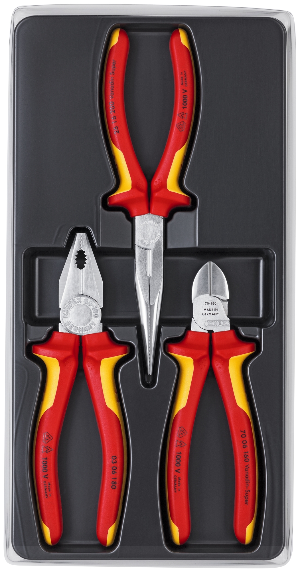 00 20 12 Pliers Set, Combination, Diagonal Cutter, Long Nose, 3 Pieces