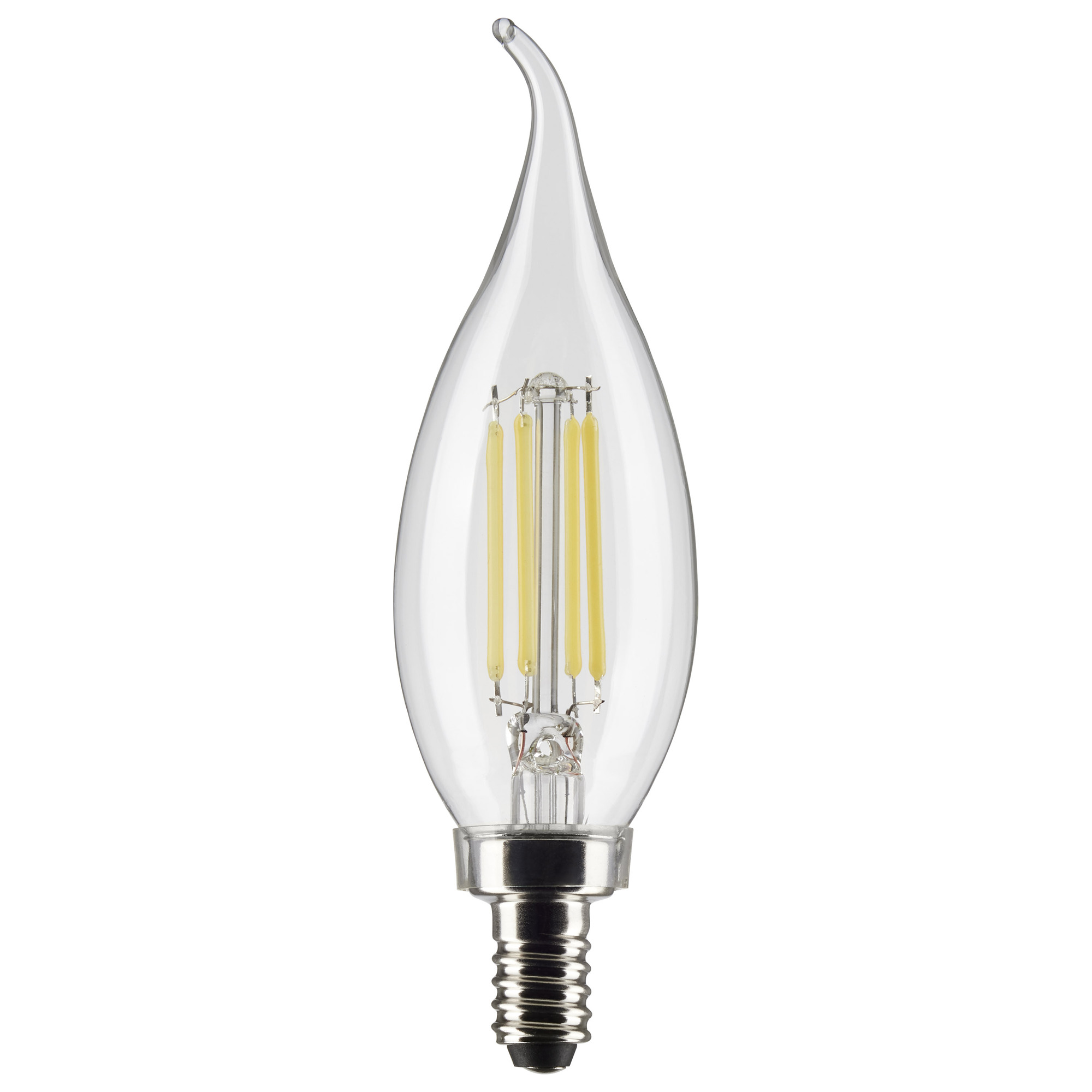 S21296 Candle Bent Tip Bulb, 4 W, 40 W Incandescent Equivalent, E12 Lamp Base, CA10 Shape, 350 Lumens
