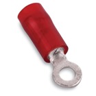 Nylon Insulated Ring Terminal, Length 0.86 Inch, Width 0.26 Inch, Max Insulation 0.136, Bolt Hole #6, Wire Range #22-16 AWG, Color Red, Copper, Tin Plated