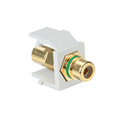 40830-BWV QuickPort Feed-Through RCA Connector With Green Stripe, Snap-In Connector, Shielded A/V with Terminated RCA Plugs Cable