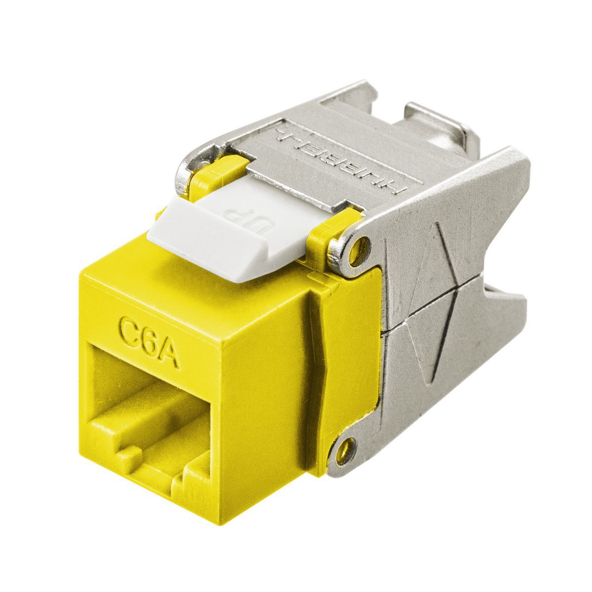 HJU6AY24 Ascent Modular Plenum Rated Uni UTP Jack With COBRA-LOCK Termination, Cat 6a RJ45 Module, Snap-Fit Mount, Die Cast Zinc/Thermoplastic, Yellow
