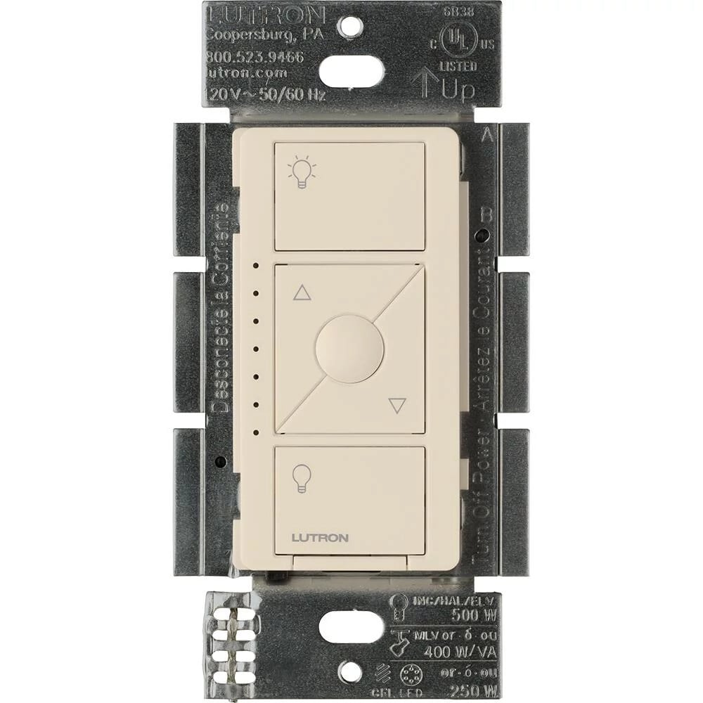 PD-5NE-LA Caseta Original Smart Dimmer for ELV+ Lighting, Phase Selectable, 250W LED/400VA MLV/500W ELV, Neutral Required, 120V, Light Almond