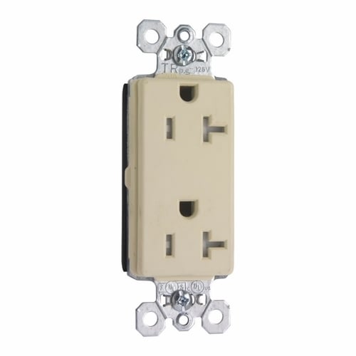 PTTR26362I PlugTail 20 Amp 125V Spec-Grade Decorator Duplex Receptacle, Ivory