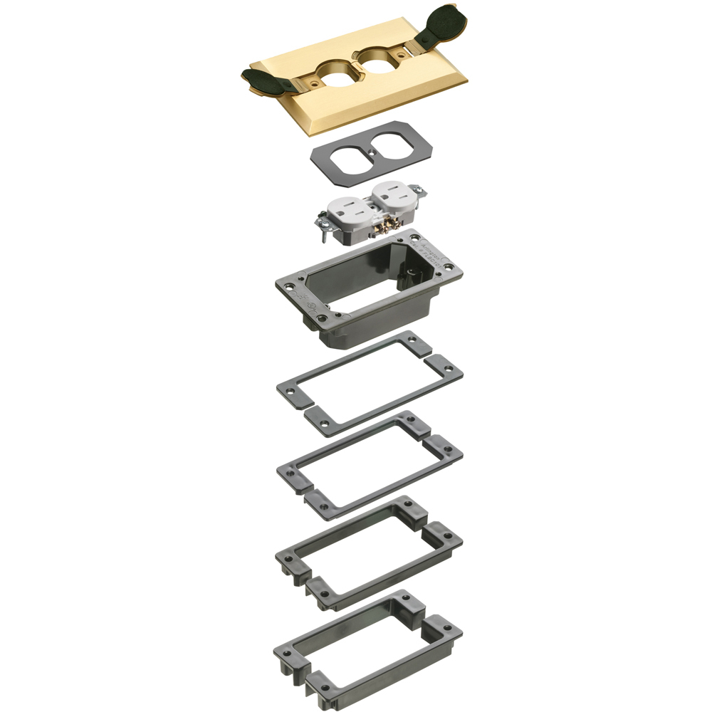 FLBCF101MBTK Concrete Rough-In Floor Box Trim Kit, Brass/Plastic, 1 Gang
