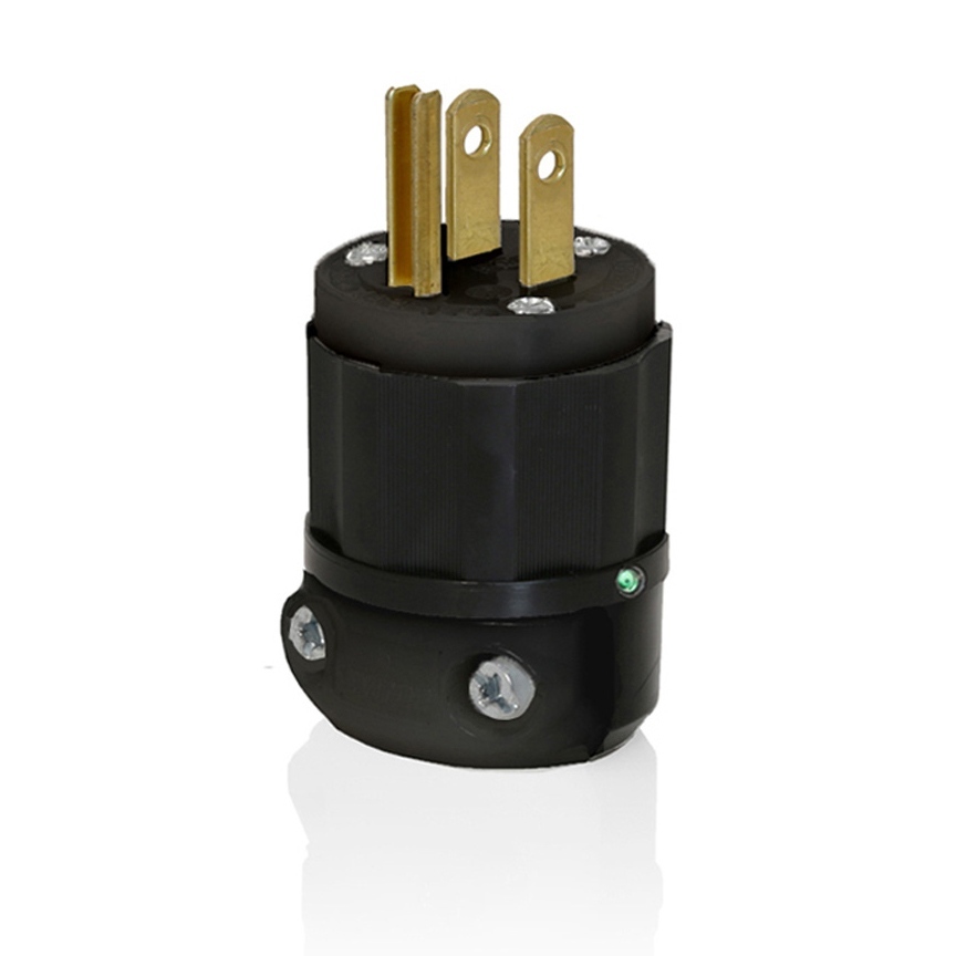 5266-PLB Cable Mount Grounding Straight Blade Plug, 125 V AC, 15 A, 2 Poles, 3 Wires, Black