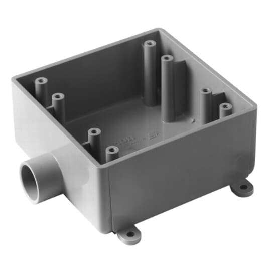 E9802E Carlon Type 2FSE Non-Metallic Rigid Shallow Style Device Box, PVC, 32 cu-in, 2 Gangs, 1 Outlet, 1 Knockout