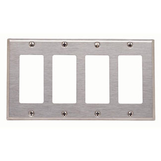 84412-40 Decora Standard Size Wall Plate, 4 Gangs, 8.18 in W x 4.5 in H, 302 Stainless Steel