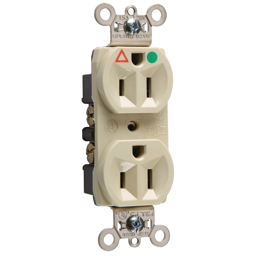 IG8200I Isolated Ground Heavy Duty Receptacle, Back and Side Wire, 15 Amp, 125V, Ivory