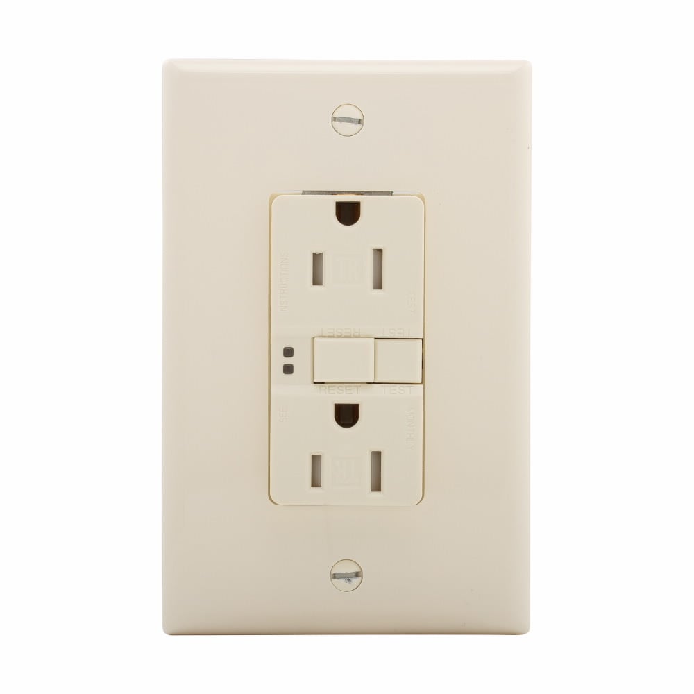Eaton GFCI receptacle,Tamper resistant,Mid-size wallplate,Self-test,#14 - 10 AWG,15A,Residential,Commercial,Flush,125 V,Back and side wire,White,Brass,Tamper resistant,Polycarbonate,5-15R,Two-pole,Three-wire,Two-pole, three-wire, grounding