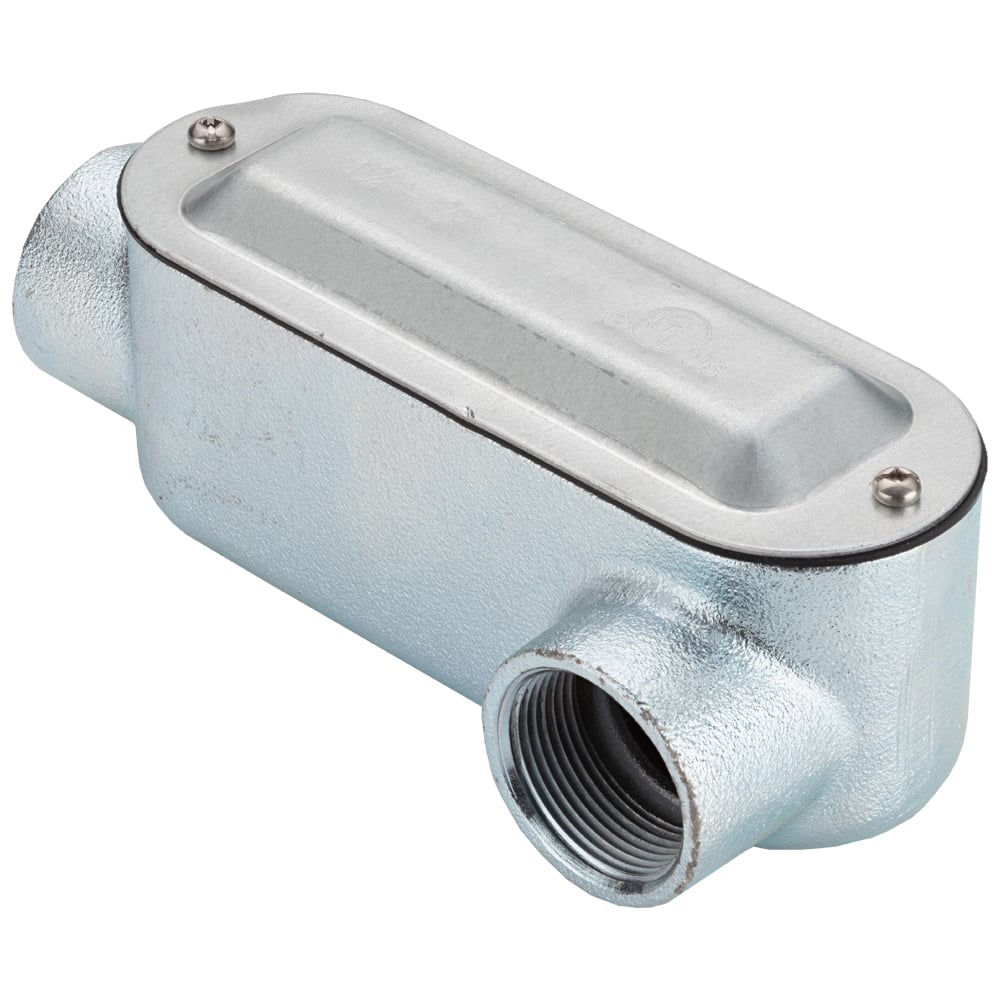 LL-67CG Bridgeport Type LL with Cover & Gasket Conduit Bodies, 2-1/2 in Hub, 142 cu-in Capacity, Malleable Iron, Electro-Plated Zinc