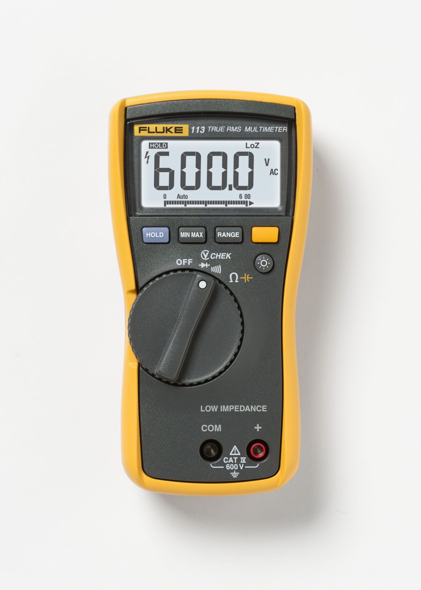FLUKE-113 VCHEK Utility Digital Multimeter, 600 V AC/DC, 60 kOhm Measuring, 6/60/600 V AC/DC, 600 Ohm/6/60 kOhm, Backlight/Digital Display