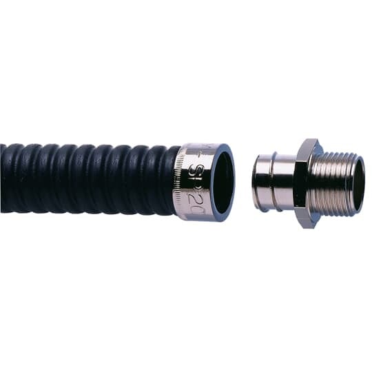 SB20/M20/A Adaptaflex Adaptasteel Type A Straight Conduit Connector With Metric Threads, 1/2 in Trade, M20 Cable Openings, For Use With Type SB/STC/SSB/SSBGS Conduits, Brass, Nickel Plated