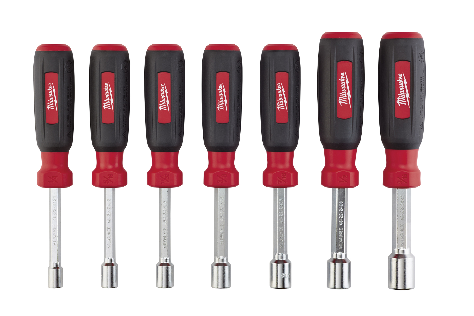 48-22-2407 Nut Driver Set, 1/4 to 9/16 in, 7 Pieces, 7-1/4 in OAL, Cushion Grip Handle, Steel, Polished Chrome