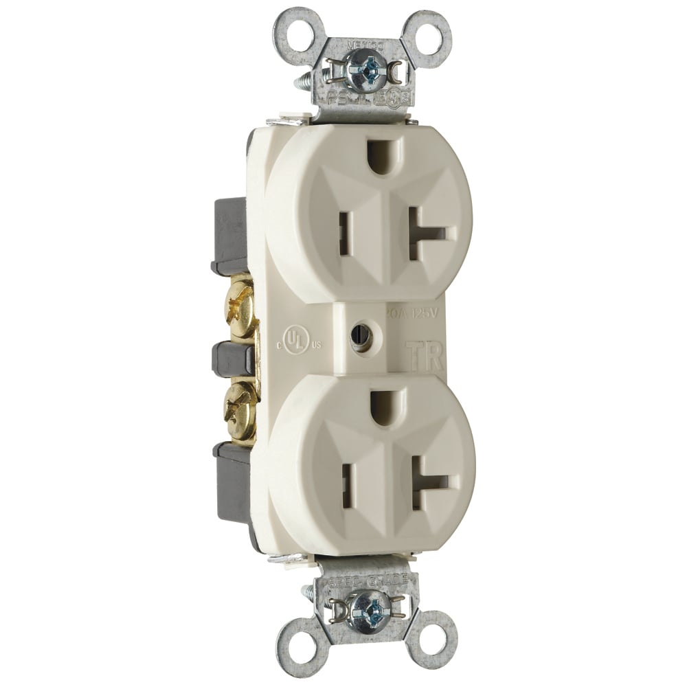 TR5362LA 20 Amp 125V Construction Spec-Grade Duplex Receptacle, Back and Side Wire, Light Almond